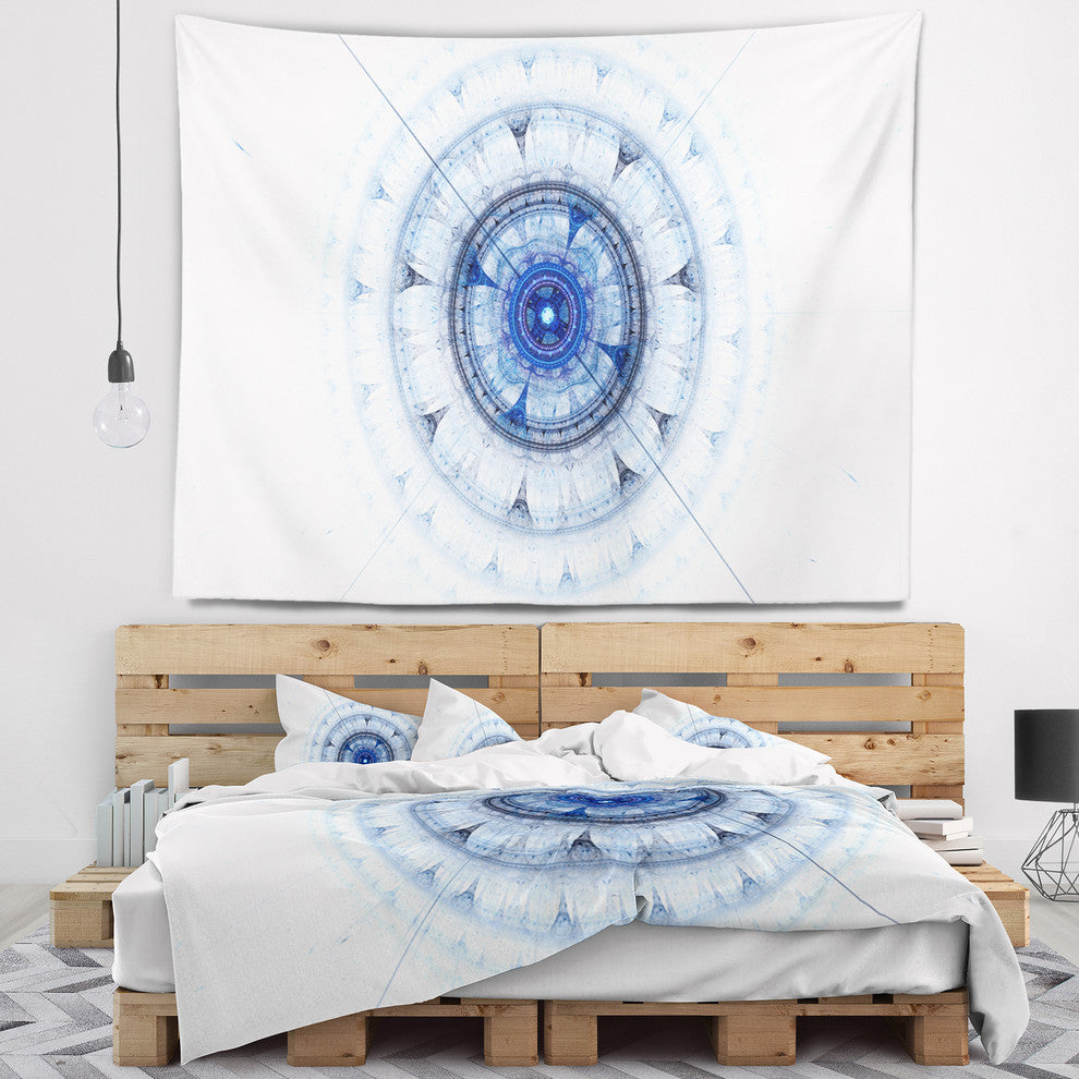 Cabalistic Blue Fractal Sphere Abstract Wall Tapestry, 92"x78"