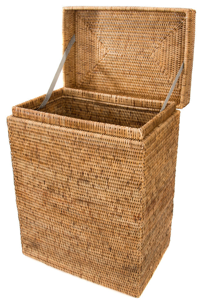 Artifacts Rattan Rectangular Hamper With Hinged Lid, Honey Brown