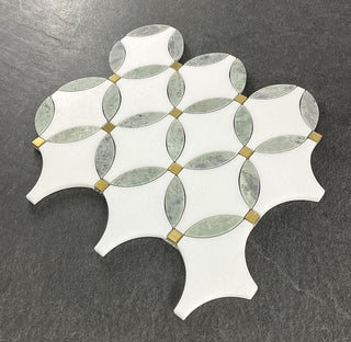 10 Pieces - Waterjet Marble and Metal Wall Mosaic Tile