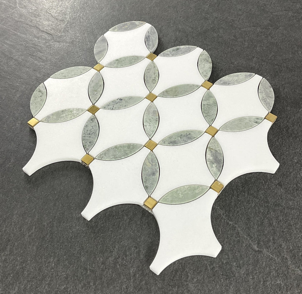 10 Pieces - Waterjet Marble and Metal Wall Mosaic Tile