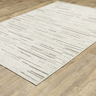 Temara Distressed Lines Ivory/ Brown Mixed Pile Area Rug 7'10" x 10'10"