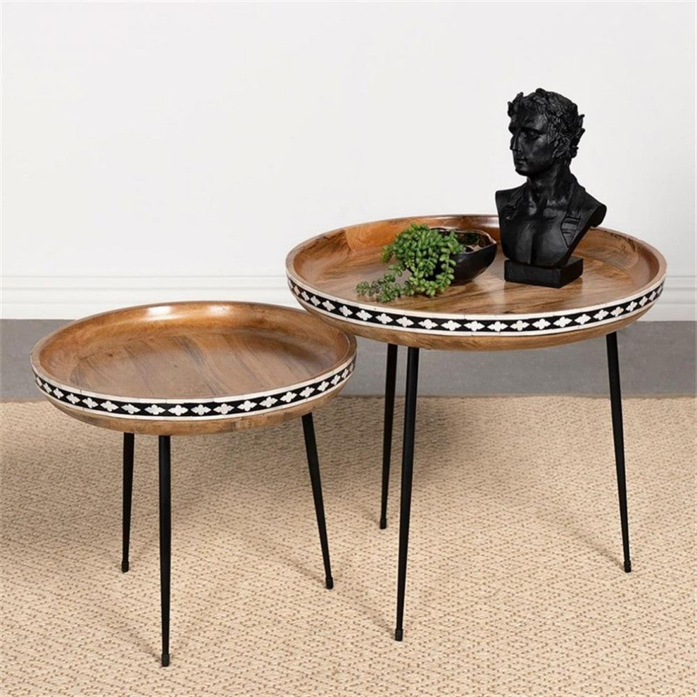Coaster Ollie 2-piece Wood Farmhouse Round Nesting Table Natural and Black
