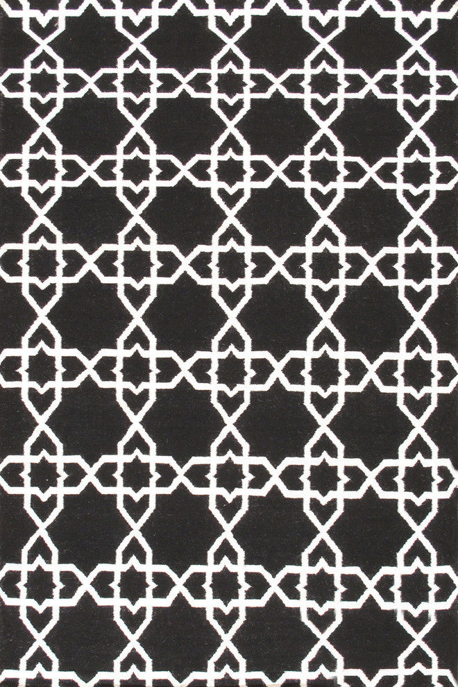 Moroccan Handwoven Star Rug, Black, 108"x144"