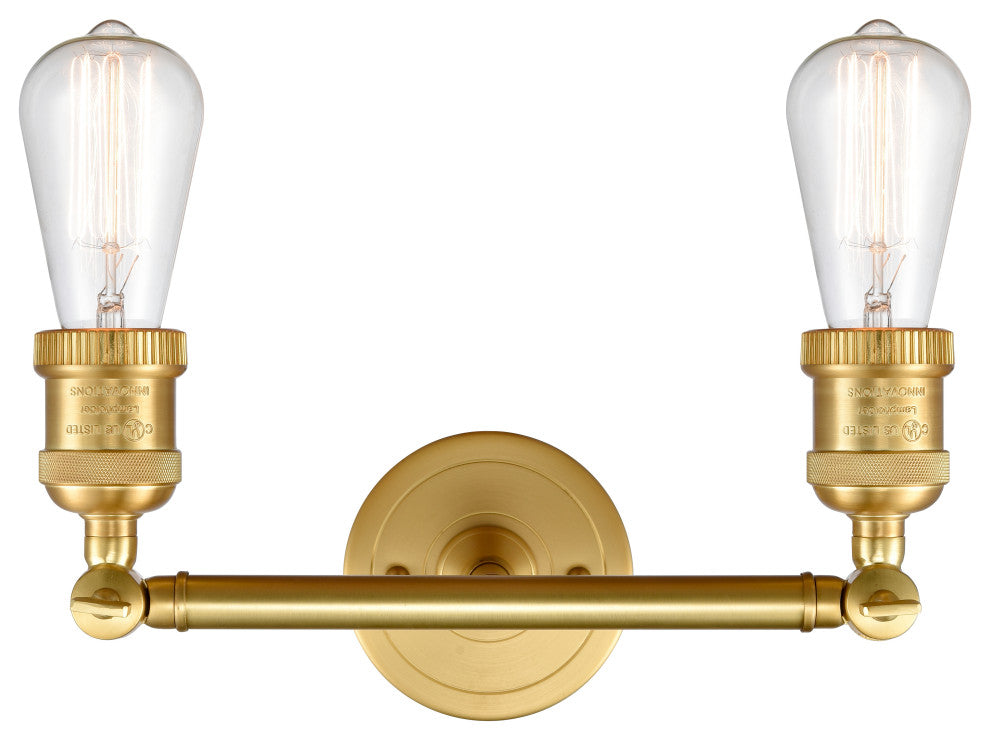 Bare Bulb 2 Light Bath Vanity Light, Satin Gold
