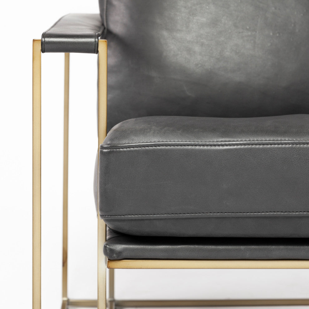 Watson Black Genuine Leather w/ Gold Metal Frame Accent Chair