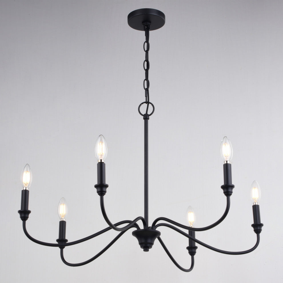 Annabelle 6-Light Farmhouse Chandelier Candelabra, Matte Black