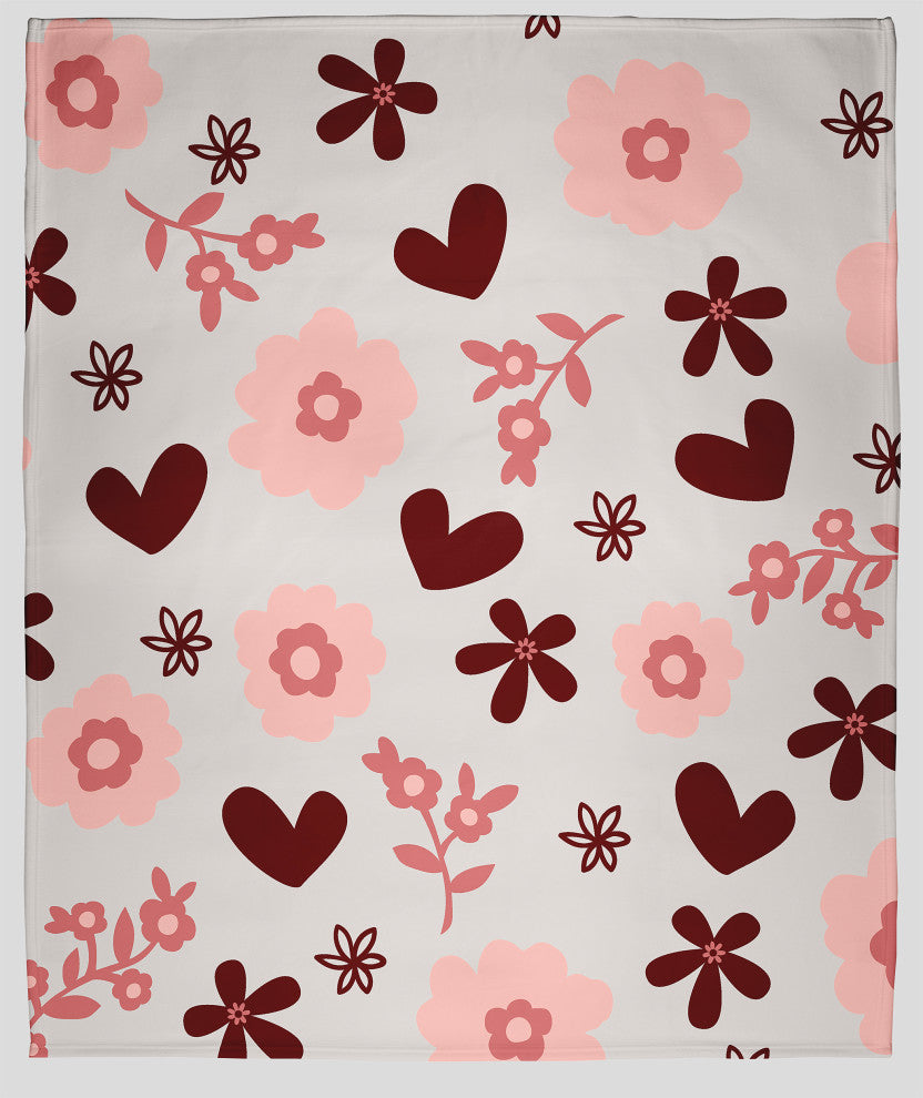 60x80" Flowery Love Valentine's Throw Blanket, Gray