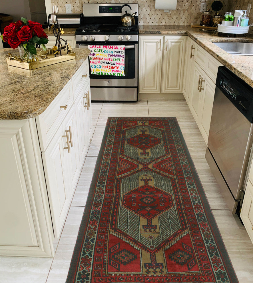 Fine Vintage Distressed Gulshane Red/Beige Runner, 3'6x11'0