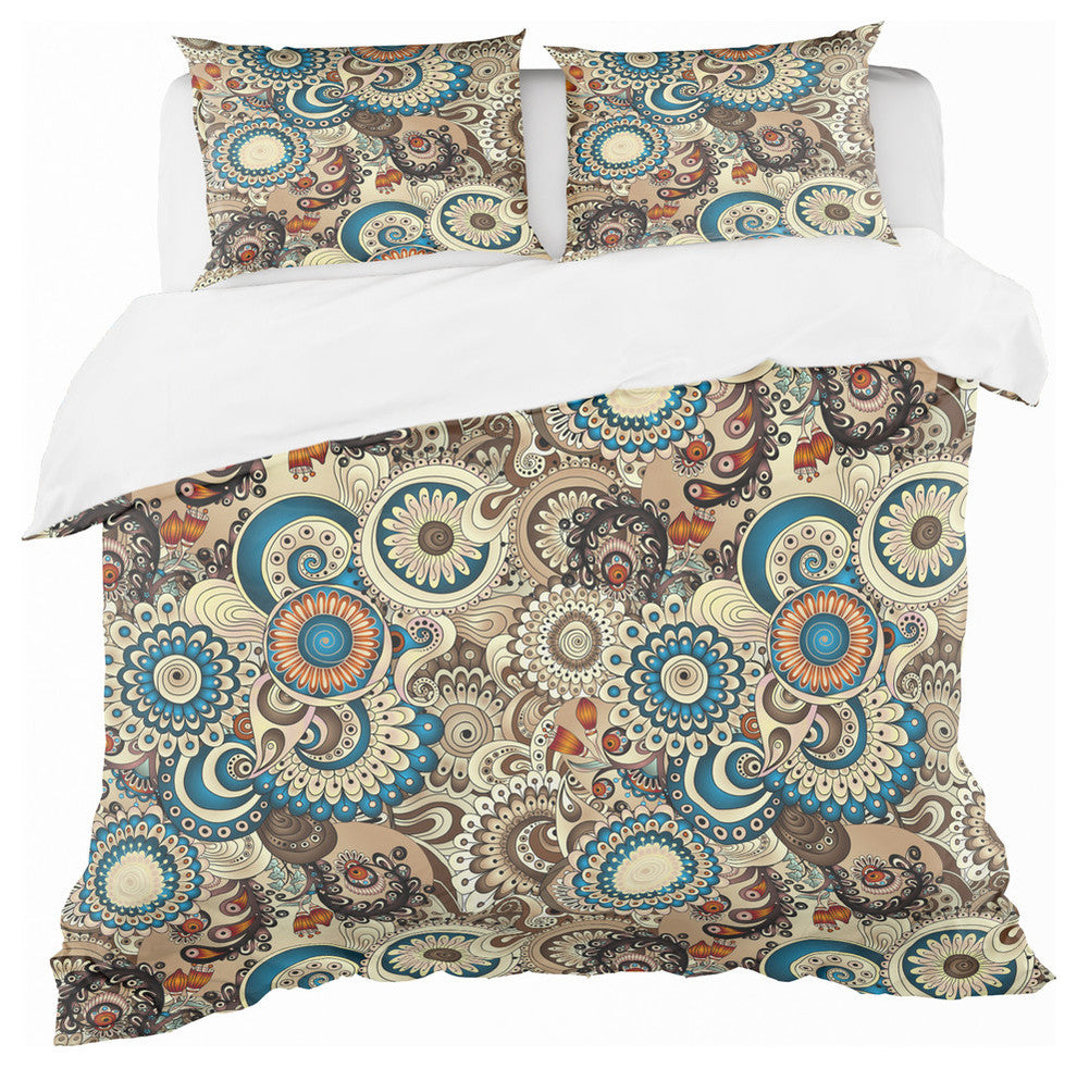 Floral Pattern With Doodles Cucumbers Bohemian Eclectic Bedding, King