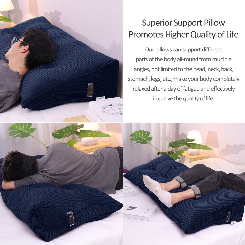 Wedge Pillow, Headboard Cushion, Reading Pillow, Dark Blue, 54x20x8