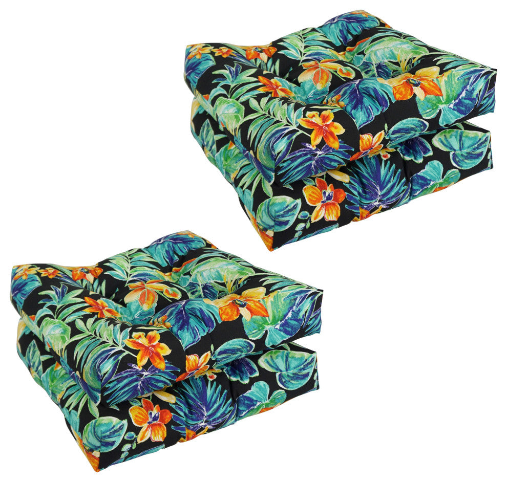 19" Squared Patterned Tufted Dining Chair Cushions, Set of 4, Beachcrest Caviar