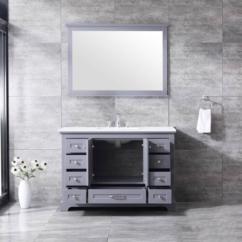 Dukes 48" Dark Grey Single Square Sink Vanity with Quartz Top, With Mirror and F