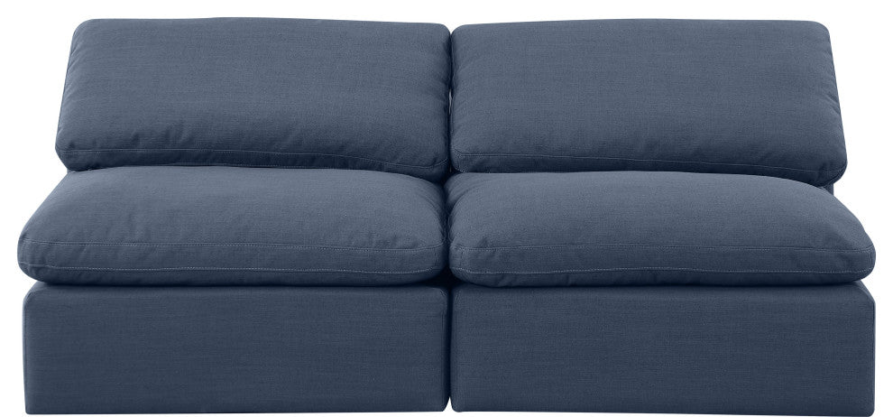 Indulge Upholstered Modular Sofa, Navy, 2-Piece: 2 Armless Chair, Down Stuffed Linen Textured Fabric