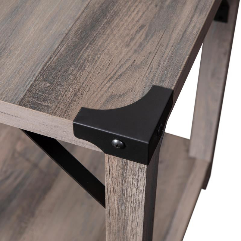 Wyatt Modern Farmhouse Wooden 2 Tier End Table, Gray Wash