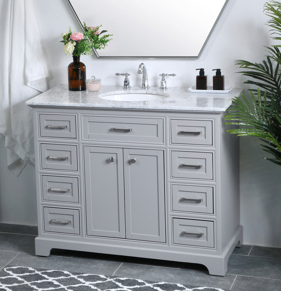 Amber Single Bathroom Vanity, Blue, Light Grey, 42"