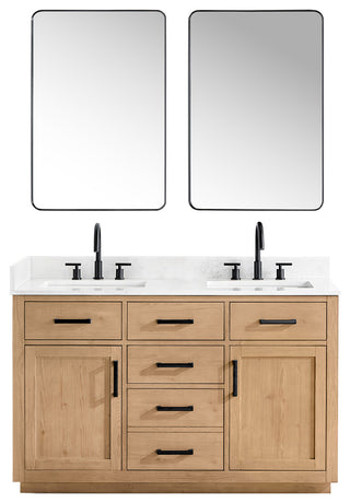 Gavino Vanity With Grain White Composite Stone Top, Light Brown/Matte Black, 54", With Mirror
