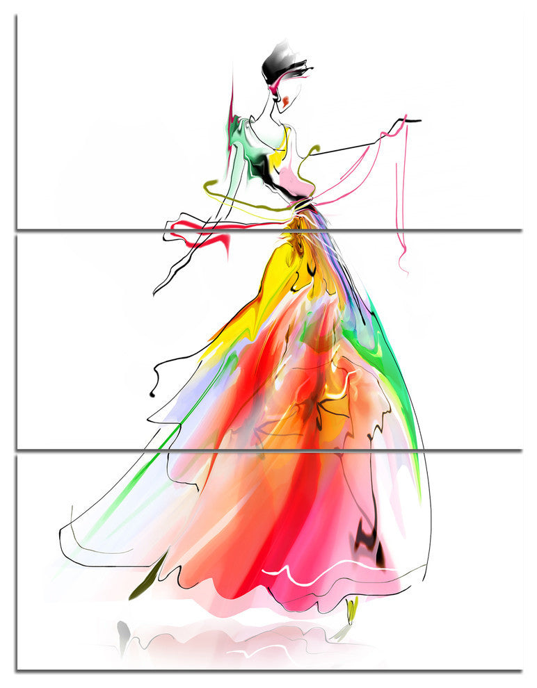 "Young Woman Yellow Red" Digital Metal Wall Art, 3 Panels, 28"x36"