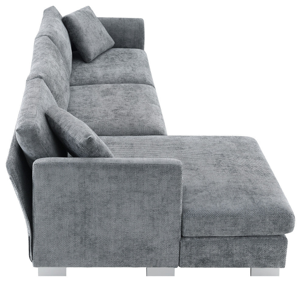 Alice Modern L-Shaped Cloud Chenille Sectional Chaise Sofa With 2 Pillows, Gray