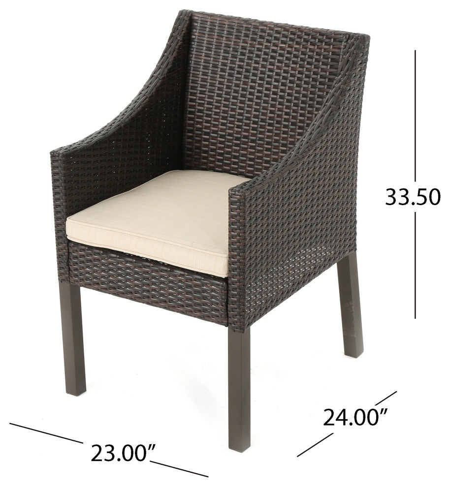 GDF Studio Antioch Outdoor Wicker Dining Chairs, Set of 2, Multi-Brown/Beige
