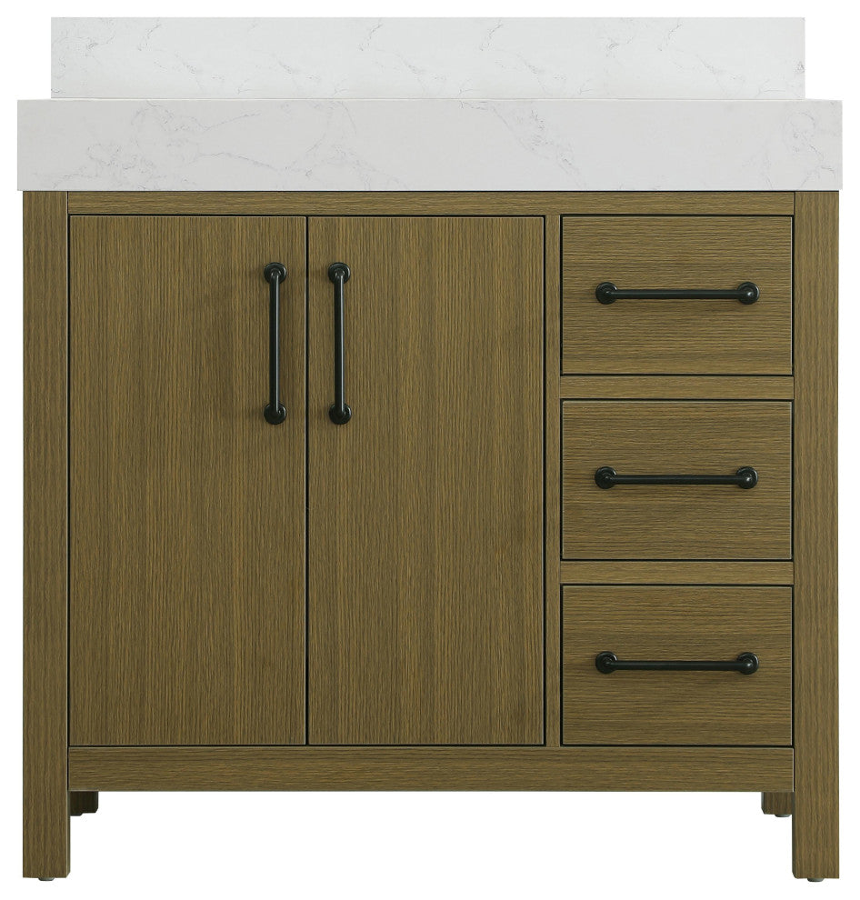 Home Living 36" Single Bathroom Vanity, Chestnut Brown With Backsplash