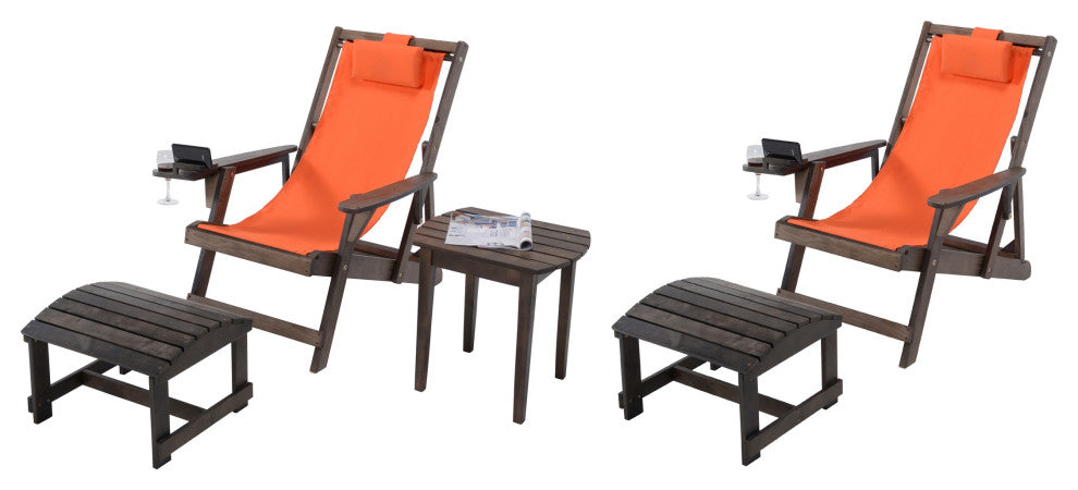 Romantic Collection Canvas Sling Chair with Cup and Wine Holder, Dark Brown Fram