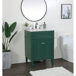 Elegant Decor Park Avenue 24" Metal MDF Marble Single Bathroom Vanity in Green