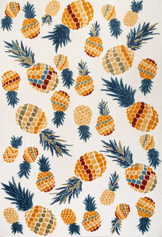 Ananas Bold Pineapple High-Low Indoor/Outdoor Area Rug, Orange/Navy, 3 X 5