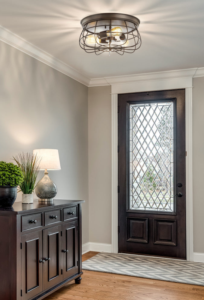Calvia 15.7" 3-Light Farmhouse Metal Cage Flush Mount