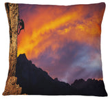 Climber On Sunset Background Landscape Printed Throw Pillow, 16"x16"