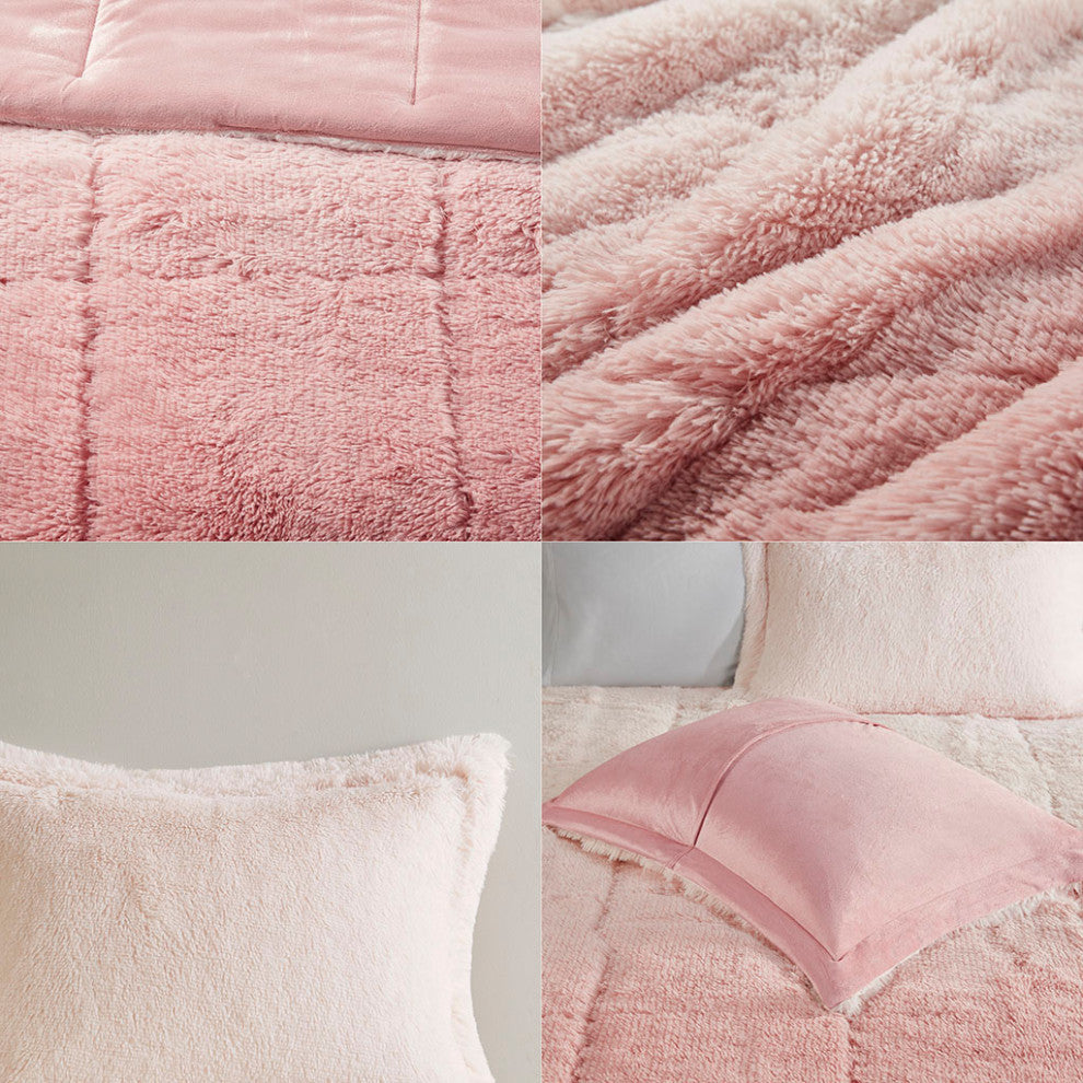 Intelligent Design Brielle Ombre Shaggy Long Fur Comforter Mini Set, Blush