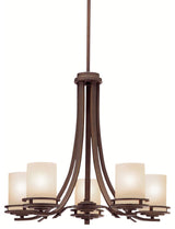 Chandelier 5-Light, Olde Bronze/Light Umber Etched Glass
