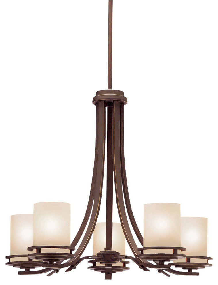 Chandelier 5-Light, Olde Bronze/Light Umber Etched Glass