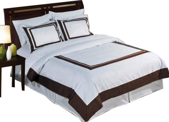 Hotel 100% Cotton Duvet Cover Set, White and Chocolate, King/Cal King