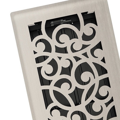 Wonderland Floor Register, Brushed Nickel, 4x10
