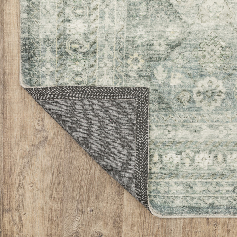 Sanjay Distressed Floral Blue/Ivory Microfiber Area Rug, 2'x8'