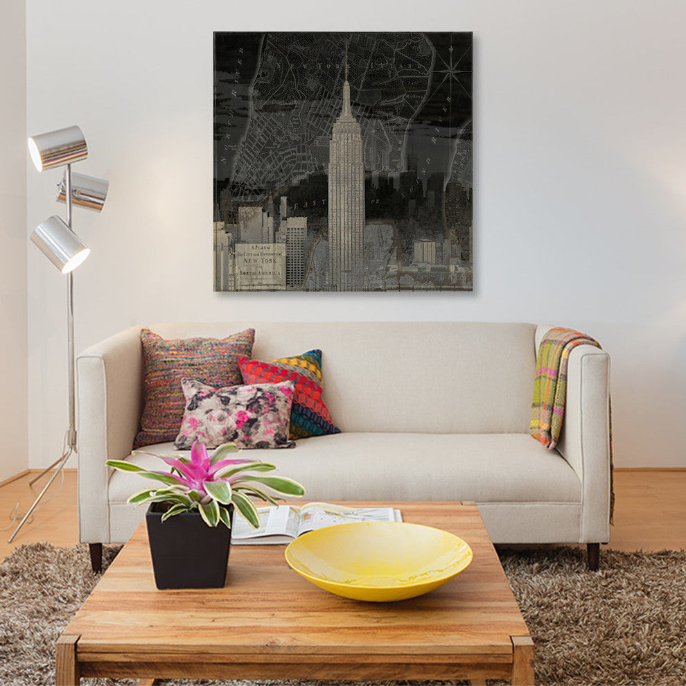 "Vintage New York In Black I" by Dylan Matthews, Canvas Print, 12"x12"