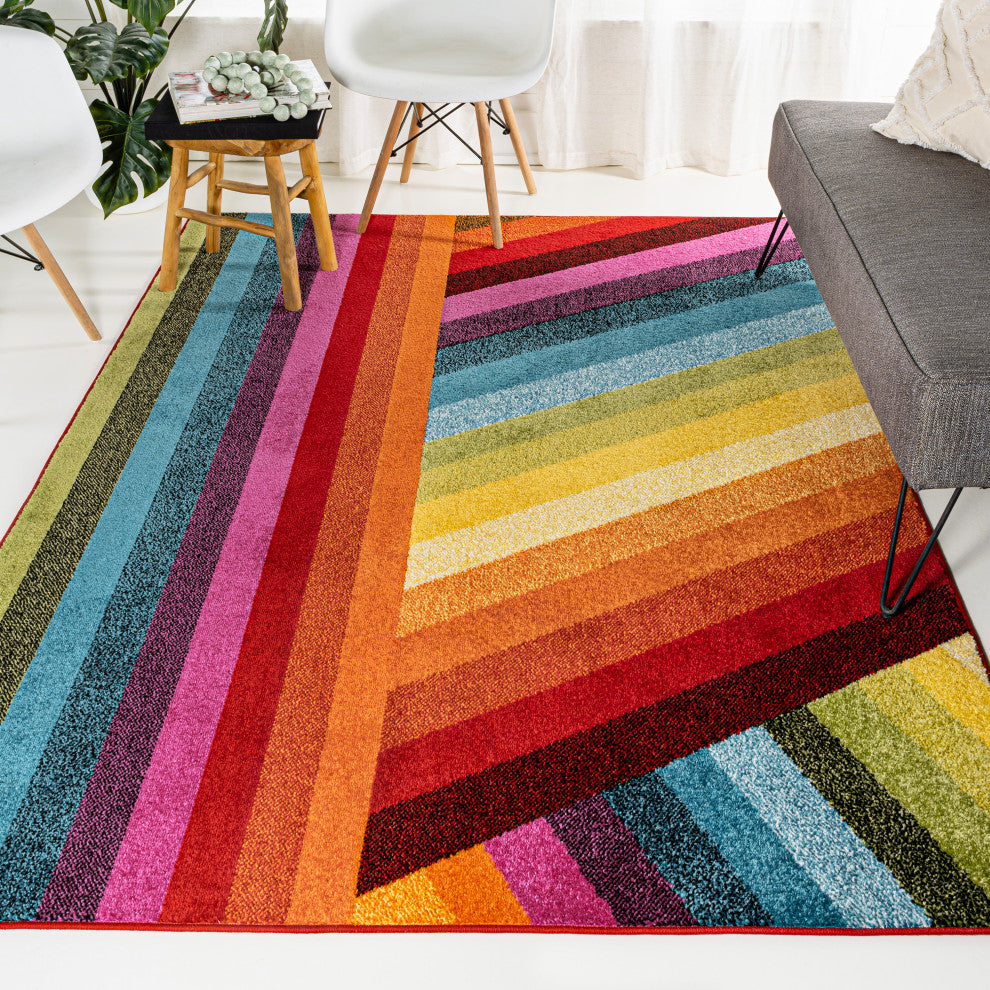 Retro Rainbow Contemporary Stripe Multi 8 ft. x 10 ft. Area Rug