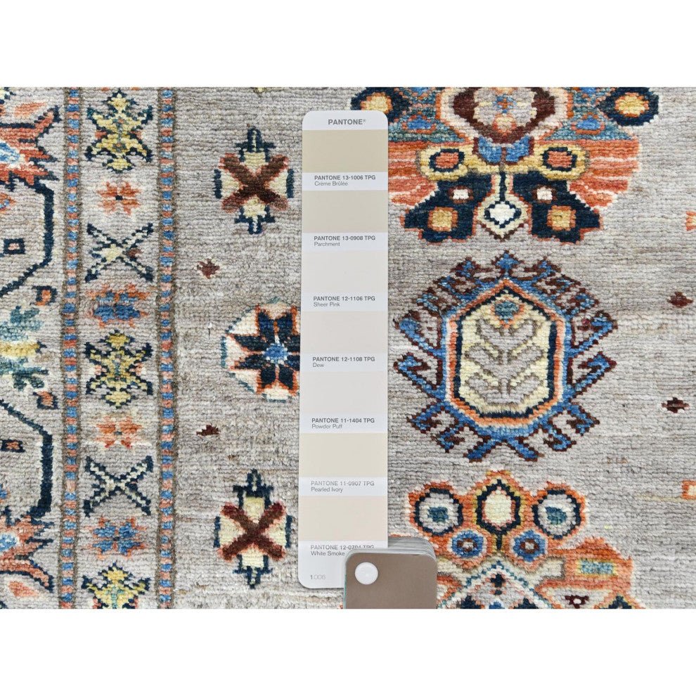 Light Gray Hand Knotted Afghan Super Kazak Organic Wool Oriental Rug, 6'1"x9'1"