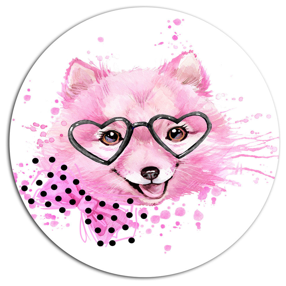 Pink Dog With Heart Glasses, Animal Art Round Wall Art, 23"