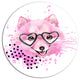 Pink Dog With Heart Glasses, Animal Art Round Wall Art, 23"