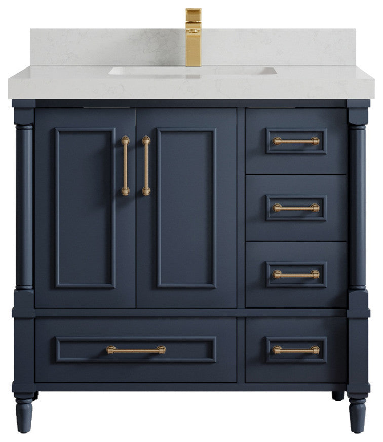 Aberdeen 36 Center Sink Bath Vanity in Hale Navy Blue  2" Carrara Quartz