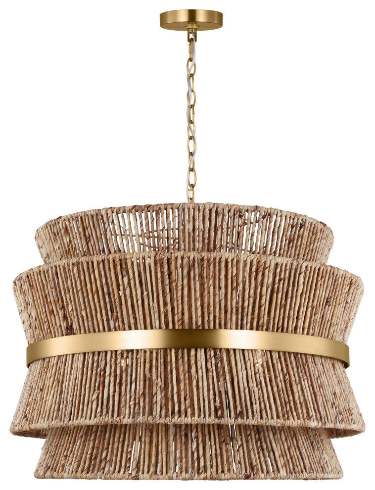Thurlo 4-Light Indoor Large Hanging Shade Chandelier Light, Satin Brass Gold