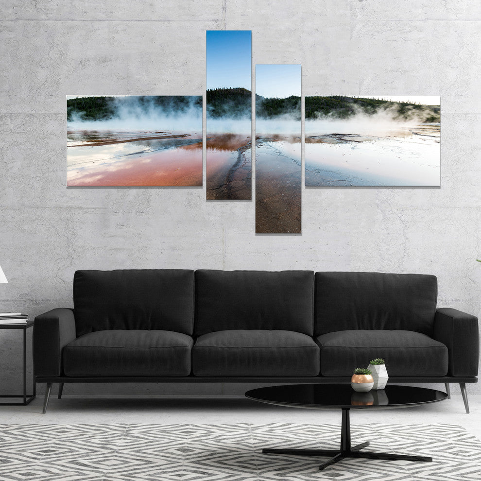 Grand Prismatic Spring at Sunset, Seashore Canvas Art Print, 60"x32", 4 panels