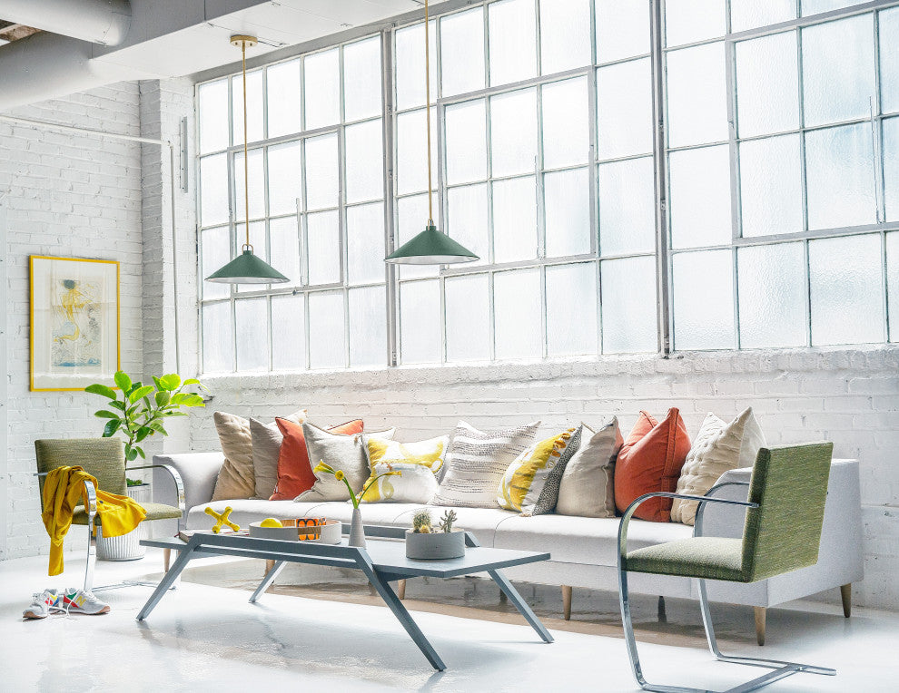 Lark Milo 16" Pendant Light, Lacquered Brass + Sage Green shade