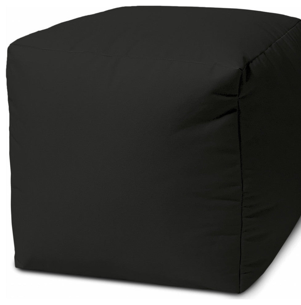 17  Cool Jet Black Solid Color Indoor Outdoor Pouf Cover