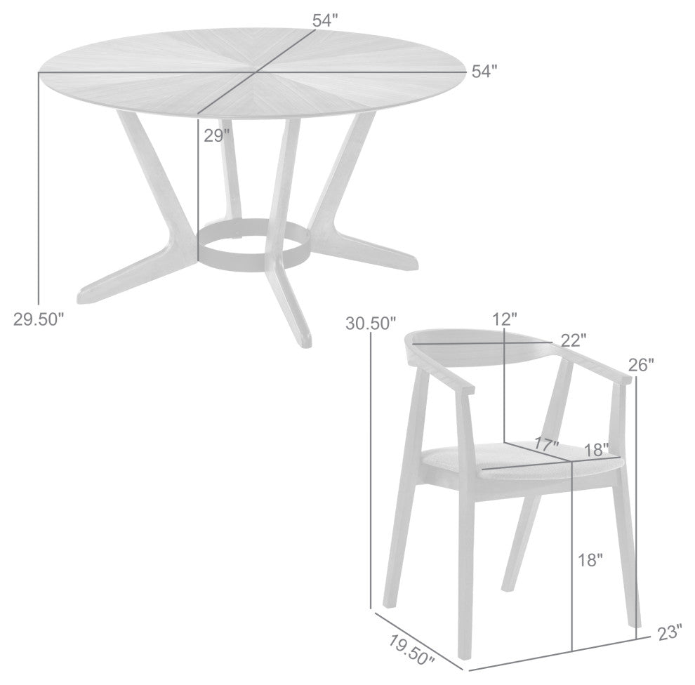 Santana 5-Piece Round Walnut Wood Dining Table Set With Orange Fabric