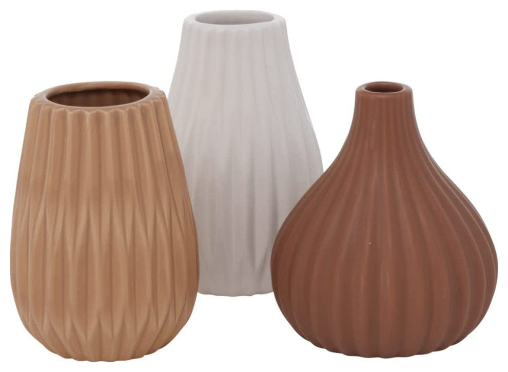 3 Piece Earthy Brown/ Tan/ White Table Vase Set, 5" Tall