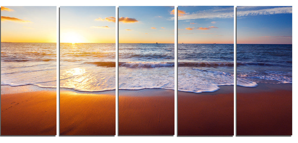 "Stunning Blue Waves and Brown Sand" Beach Canvas Wall Art, 5 Panels, 60"x28"