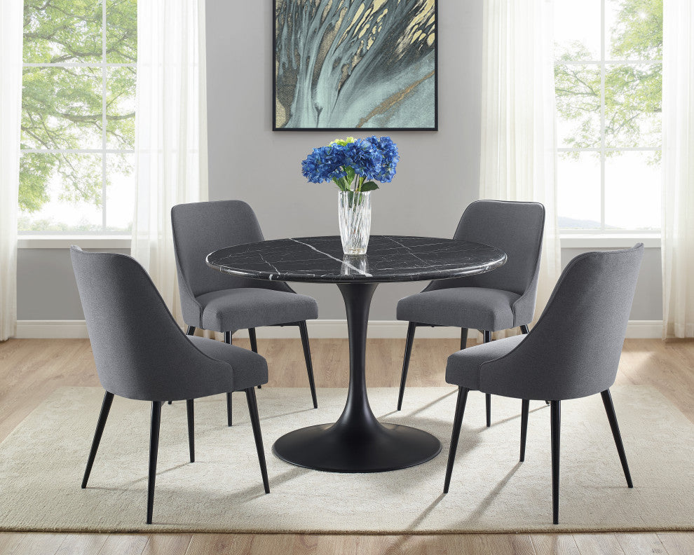 Colfax Black Marquina Marble Dining Set, Charcoal