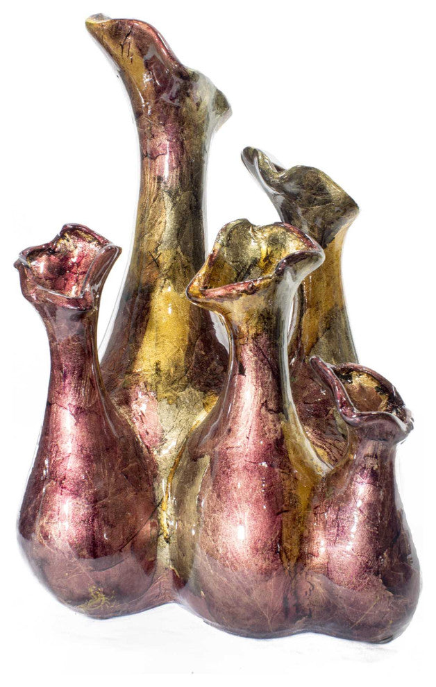 HomeRoots Fila Burgundy Amber Brown Foil and Lacquer 5 Bud Ceramic Vase